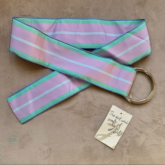 J. Jill Wide Pastel Stripe D-Ring Belt M/L NWT - Picture 4 of 5